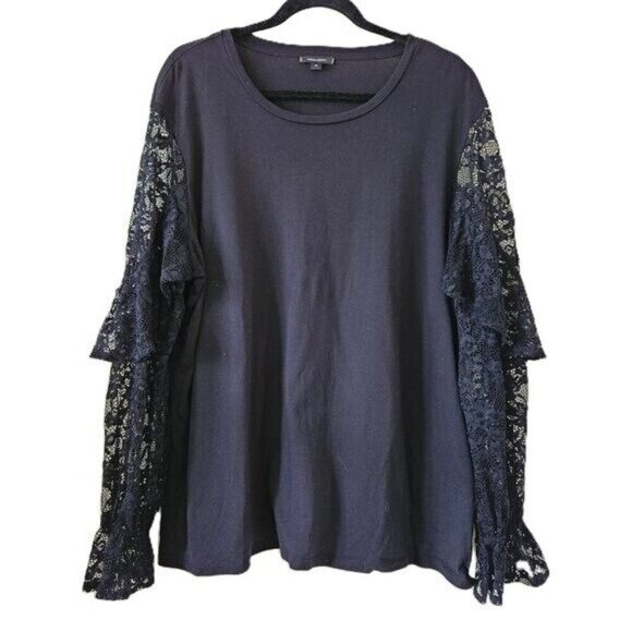 Stella And Dot Top Womens 1X Black LS Lace Ruffles Goth Whimsigoth Witchy Boho - Picture 1 of 12